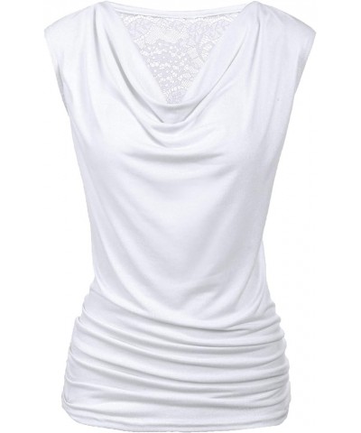 Womens Ruched Cowl Neck Tank Tops Sleeveless Stretch Blouse with Side Shirring White $11.68 Tanks