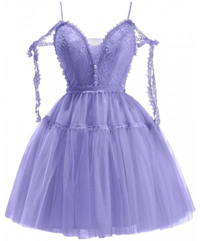 Spaghetti Straps Lace Homecoming Dresses for Teens Tulle Short Prom Dresses A Line Cocktail Party Gowns Lilac $34.50 Dresses