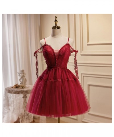 Spaghetti Straps Lace Homecoming Dresses for Teens Tulle Short Prom Dresses A Line Cocktail Party Gowns Lilac $34.50 Dresses