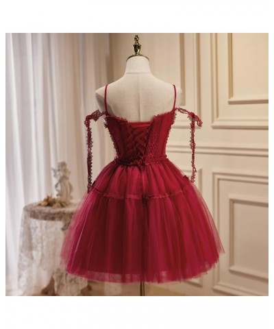 Spaghetti Straps Lace Homecoming Dresses for Teens Tulle Short Prom Dresses A Line Cocktail Party Gowns Lilac $34.50 Dresses