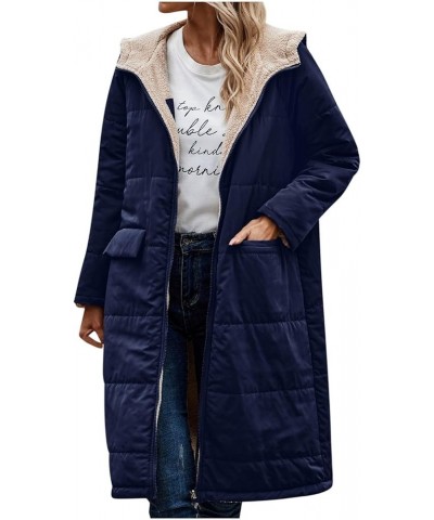 Women's Fleece Lined Winter Jacket Lightweight Hooded Parka Long Trench Coat Plus Size Sherpa Pea Coat Women Outerwear 01-blu...