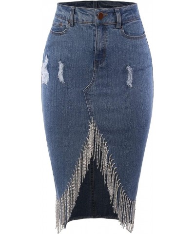 Women's Slim Fit Rayon Knee Length Unhem Back Slit Denim Jean Pencil Skirt Yawskm0012 Light Wash $15.30 Skirts