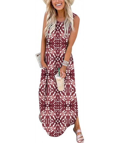 Women's Casual Loose Sundress Long Dress Sleeveless Split Maxi Dresses Summer Beach Dress with Pockets 02 Print Red $19.37 Dr...