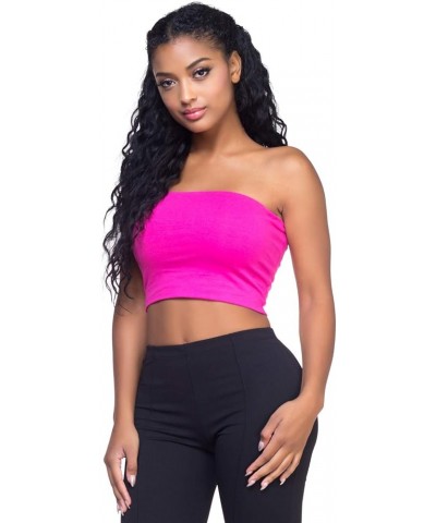 Women's Cotton Double Layered Tube Crop Top Fuchsia $10.61 Activewear