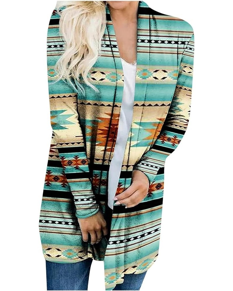 Oversized Fall Long Sleeve Robe for Women Classic Run Cool Aztec Collarless Pocket Loose Fitting Cotton 02-light Blue $9.05 R...