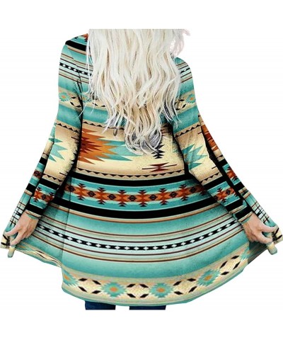 Oversized Fall Long Sleeve Robe for Women Classic Run Cool Aztec Collarless Pocket Loose Fitting Cotton 02-light Blue $9.05 R...