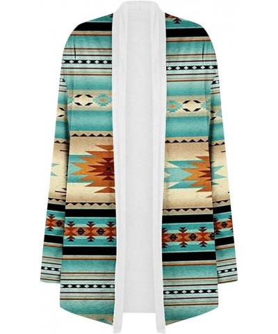 Oversized Fall Long Sleeve Robe for Women Classic Run Cool Aztec Collarless Pocket Loose Fitting Cotton 02-light Blue $9.05 R...