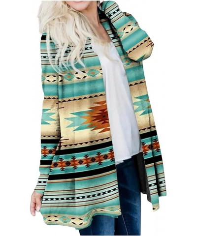 Oversized Fall Long Sleeve Robe for Women Classic Run Cool Aztec Collarless Pocket Loose Fitting Cotton 02-light Blue $9.05 R...