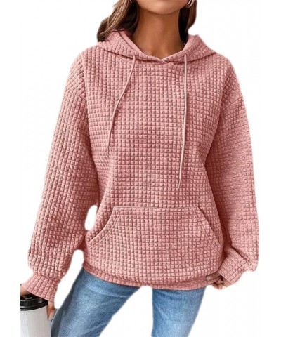 Women's Pullover Sweatshirt Drawstring Tis The Season Pumpkin Printed Waffle Hoodie Long Sleeve Tops with Pocket 003 Pink $20...