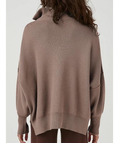 Womens Oversized Sweaters 2023 Quarter Zip Collar Long Sleeve Drop Shoulder Rib Knit Casual Slouchy Pullover Tops Light Coffe...