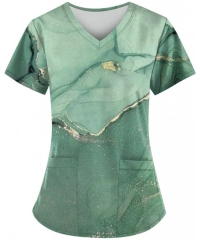 Womens Scrub Tops Fashion Printed Work Uniform T-Shirt V Neck Short Sleeve Nurse Tops Tunic Blouse with Pocket 13-green $6.55...