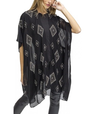 Beach Cover Up Swimsuit Sheer Kimono Ruana Shawl Scarf Wrap Ko19110jms-black/Silver $12.00 Swimsuits