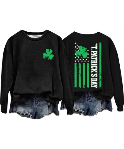 St. Patrick's Day Shirt Womens Vintage USA Flag Casual Tunic Pullover Clover Shamrock Crew Neck Long Sleeve Fashion T Shirt E...