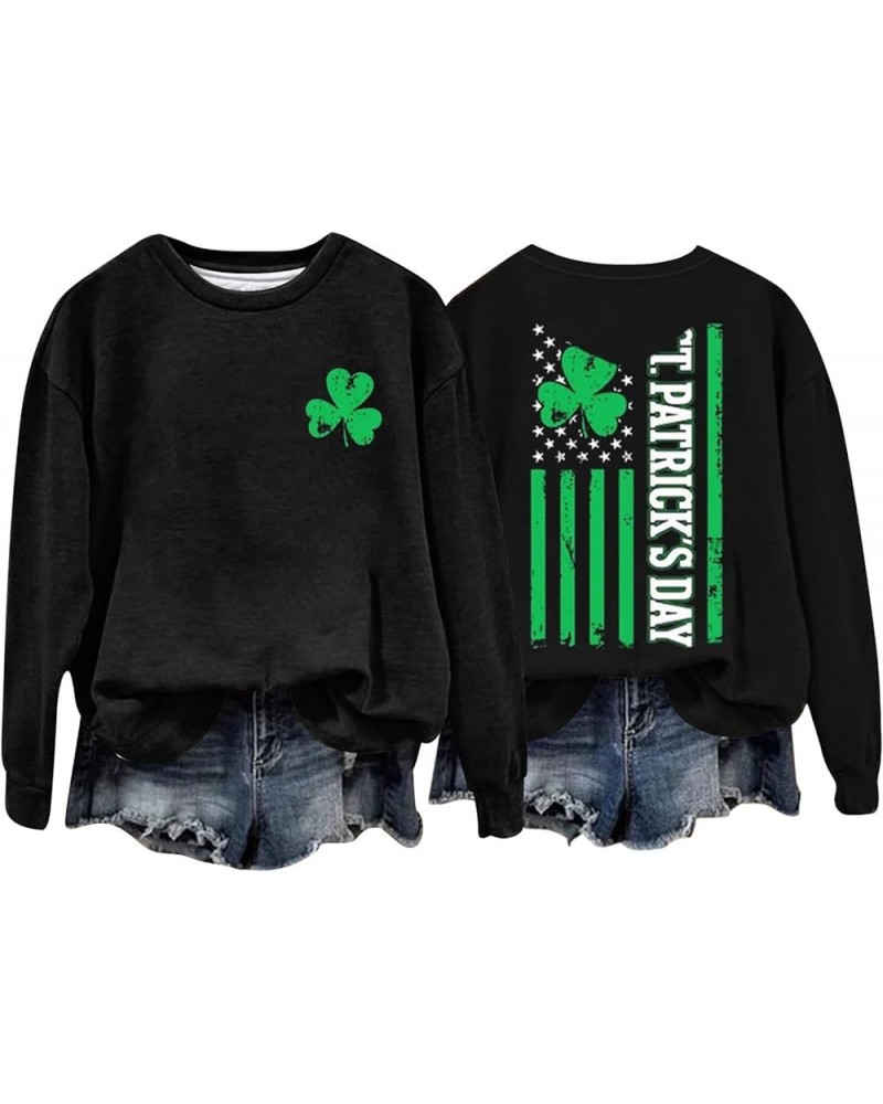 St. Patrick's Day Shirt Womens Vintage USA Flag Casual Tunic Pullover Clover Shamrock Crew Neck Long Sleeve Fashion T Shirt E...