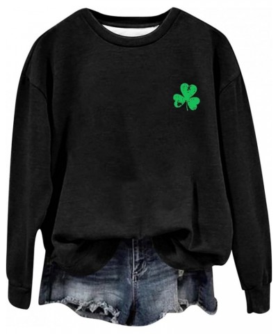 St. Patrick's Day Shirt Womens Vintage USA Flag Casual Tunic Pullover Clover Shamrock Crew Neck Long Sleeve Fashion T Shirt E...