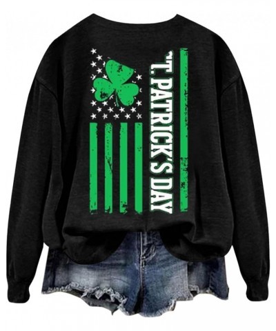 St. Patrick's Day Shirt Womens Vintage USA Flag Casual Tunic Pullover Clover Shamrock Crew Neck Long Sleeve Fashion T Shirt E...