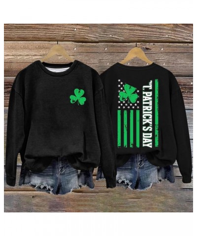 St. Patrick's Day Shirt Womens Vintage USA Flag Casual Tunic Pullover Clover Shamrock Crew Neck Long Sleeve Fashion T Shirt E...