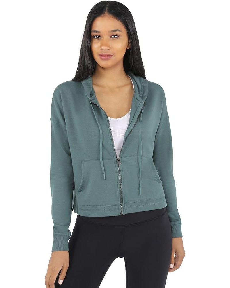 Womens Full-Zip Fleece Lined Hoodie Sweatshirt Jacket Dark Sage Cropped $13.81 Jackets