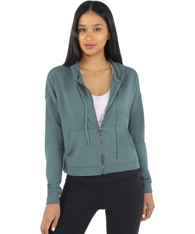 Womens Full-Zip Fleece Lined Hoodie Sweatshirt Jacket Dark Sage Cropped $13.81 Jackets