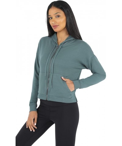 Womens Full-Zip Fleece Lined Hoodie Sweatshirt Jacket Dark Sage Cropped $13.81 Jackets