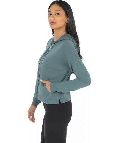 Womens Full-Zip Fleece Lined Hoodie Sweatshirt Jacket Dark Sage Cropped $13.81 Jackets