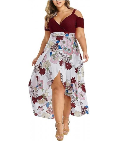 Summer Dresses for Women 2024 Plus Size Beach Dress Casual Print Boho High Low Cruise Wear V-Neck Split Maxi Dress 01a-red $8...