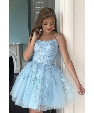 Lace Appliques Homecoming Dresses for Teens Tulle Spaghetti Strap Short Prom Dress A Line Cocktail Dress Dark Grey $26.46 Dre...