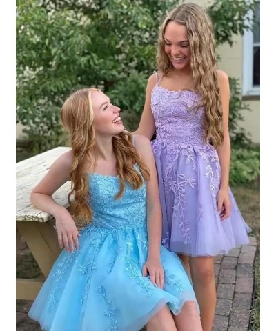 Lace Appliques Homecoming Dresses for Teens Tulle Spaghetti Strap Short Prom Dress A Line Cocktail Dress Dark Grey $26.46 Dre...