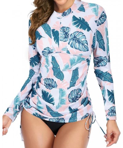 Women Rash Guard Swim Shirt Long Sleeve Swimsuit UPF 50 Without Shorts Bathing Suits Pink Leaf $16.11 Swimsuits