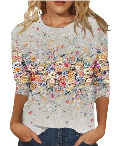 3/4 Sleeve Tops for Women Casual Floral Print Spring Tops Crewneck Basic Tees Tunic Tops to Wear with Leggings 02-gray $6.32 ...