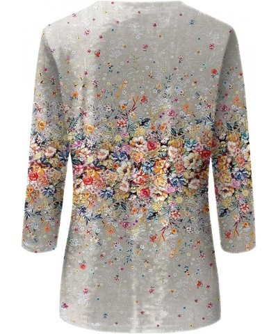 3/4 Sleeve Tops for Women Casual Floral Print Spring Tops Crewneck Basic Tees Tunic Tops to Wear with Leggings 02-gray $6.32 ...