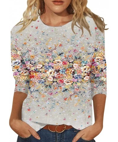 3/4 Sleeve Tops for Women Casual Floral Print Spring Tops Crewneck Basic Tees Tunic Tops to Wear with Leggings 02-gray $6.32 ...