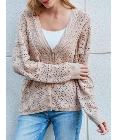 Womens Long Sleeve Cropped Cardigan Lightweight Crochet Knit Sweaters Bolero V Neck Button Down Open Front Tops Apricot $10.7...