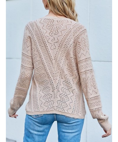 Womens Long Sleeve Cropped Cardigan Lightweight Crochet Knit Sweaters Bolero V Neck Button Down Open Front Tops Apricot $10.7...