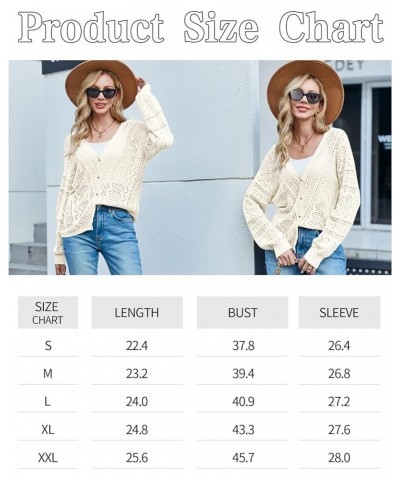 Womens Long Sleeve Cropped Cardigan Lightweight Crochet Knit Sweaters Bolero V Neck Button Down Open Front Tops Apricot $10.7...