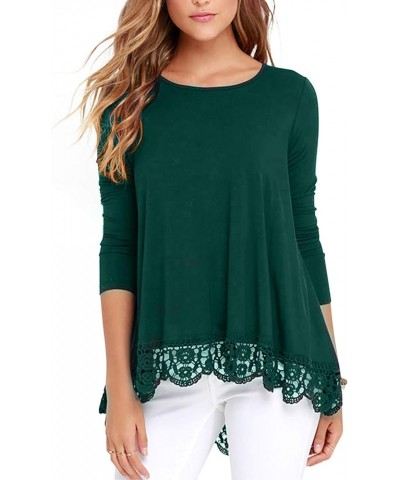 Womens Tops Short Sleeve Lace Trim O-Neck A-Line Tunic Blouse Shirts Long Sleeve-green $12.74 Tops