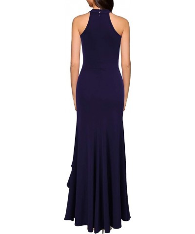 Women's High Neck Split Bodycon Mermaid Evening Cocktail Long Dress Navy Blue $26.99 Dresses