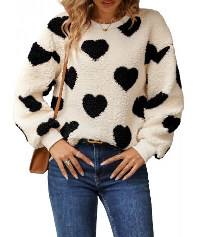 Women Heart Sweater Pullover Long Sleeve Crewneck Knitted Jumper Cozy Casual Knit Sweaters Tops J Black $10.12 Sweaters