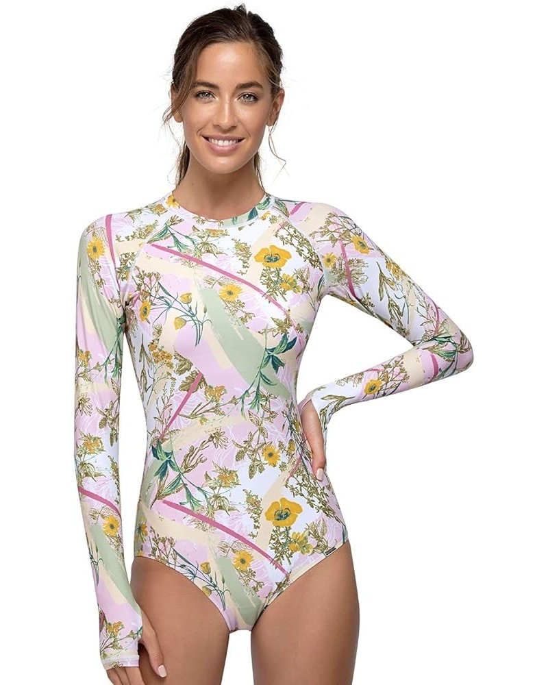 Womens Long Sleeve Rash Guard UV UPF 50+ Sun Protection Printed Zipper Surfing One Piece Swimsuit Bathing Suit Halo $22.50 Sw...