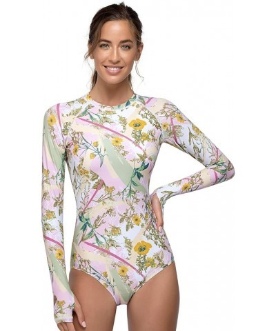 Womens Long Sleeve Rash Guard UV UPF 50+ Sun Protection Printed Zipper Surfing One Piece Swimsuit Bathing Suit Halo $22.50 Sw...