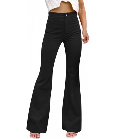 Womens Corduroy Bootcut Pants Tummy Control Wide Leg Slim Solid Pull On Business Work Office Thermal Flare Trousers Black $14...