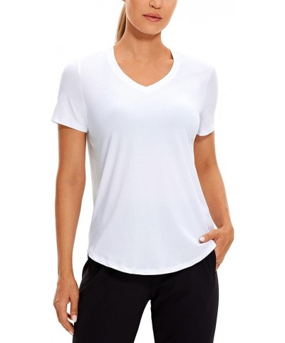 Womens Pima Cotton Short Sleeve Shirts V Neck T-Shirts Casual Workout Tops Gym Clothes White $12.42 Activewear