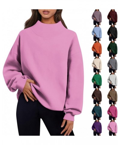 Womens Sweatshirt Turtleneck Long Sleeve Top Fleece Pullover Turtle Neck Shirts for Women Button Collar Sweatshirts C06-light...