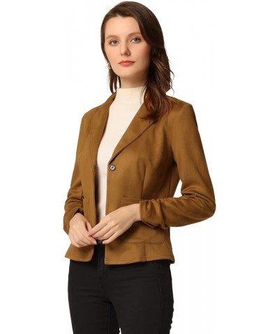 Women's Long Sleeve Casual Open Front Drawstring Faux Suede Blazer Light Brown $29.49 Blazers