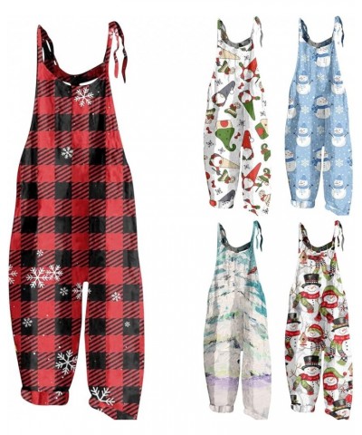 Christmas Jumpsuit for Women Vintage Plus Size Rompers Overalls Xmas Snowman Printed One Piece Cotton Linen Jumpsuits 08-pink...