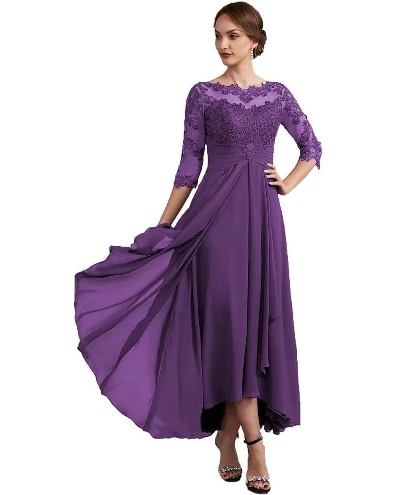 Women Long Floral Lace Chiffon Mother of Bride Dresses A-line Pleated Formal Party Evening Gown Grape $40.14 Dresses