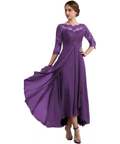 Women Long Floral Lace Chiffon Mother of Bride Dresses A-line Pleated Formal Party Evening Gown Grape $40.14 Dresses