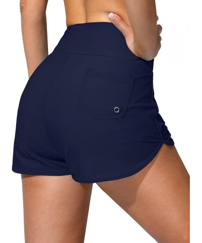 Women's Swim Shorts with Pockets High Waisted Tummy Control Board Swimsuit Bathing Shorts for Women with Liner Navy $15.84 Sw...