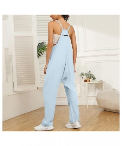 Jumpsuits for Women Casual Loose V Neck Sleeveless Rompers Spaghetti Strap Long Pants Overalls with Pockets A2-blue $11.39 Ju...