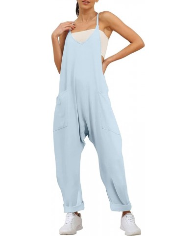 Jumpsuits for Women Casual Loose V Neck Sleeveless Rompers Spaghetti Strap Long Pants Overalls with Pockets A2-blue $11.39 Ju...